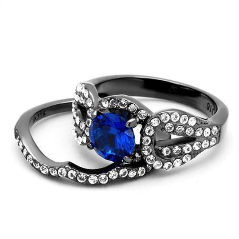 IP Light Black Stainless Steel Ring with Synthetic Spinel in London Blue