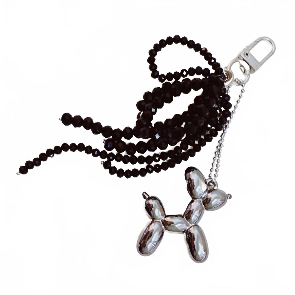 Women's Balloon Dog Bag Charm And Beaded Bow Keychain In Black Silver