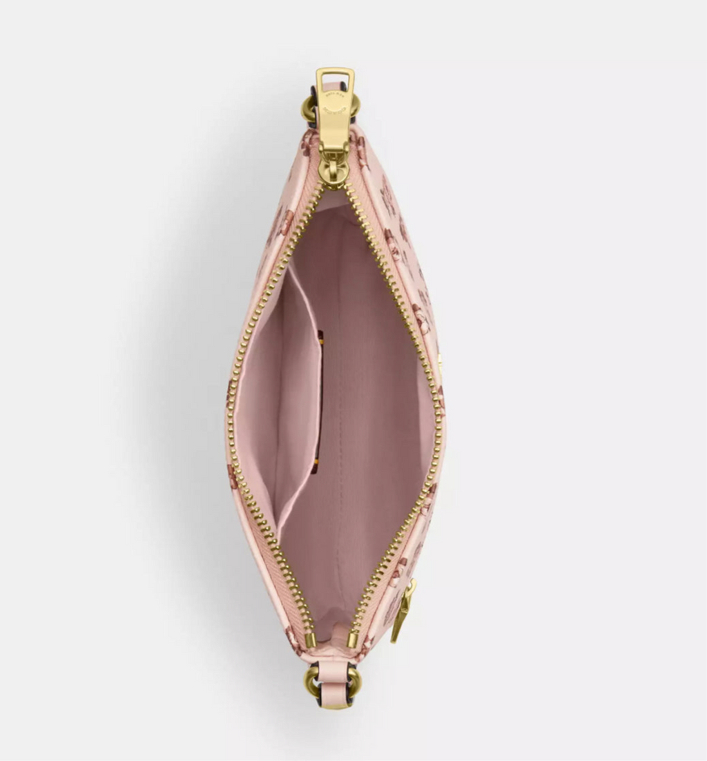 NWT Coach Mini Rowan File Bag With Rose Print In Gold/Blush
