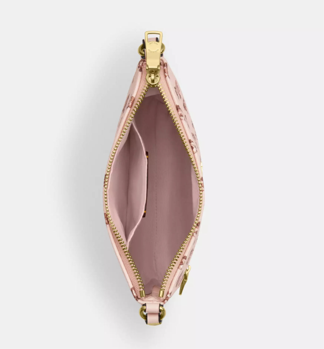 NWT Coach Mini Rowan File Bag With Rose Print In Gold/Blush