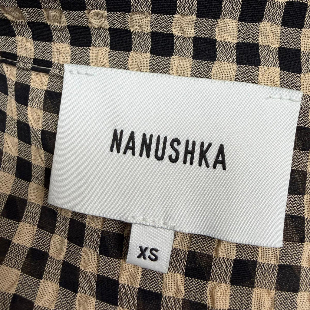 Nanushka Tahnee Checked Cropped Blouse in Beige Viscose