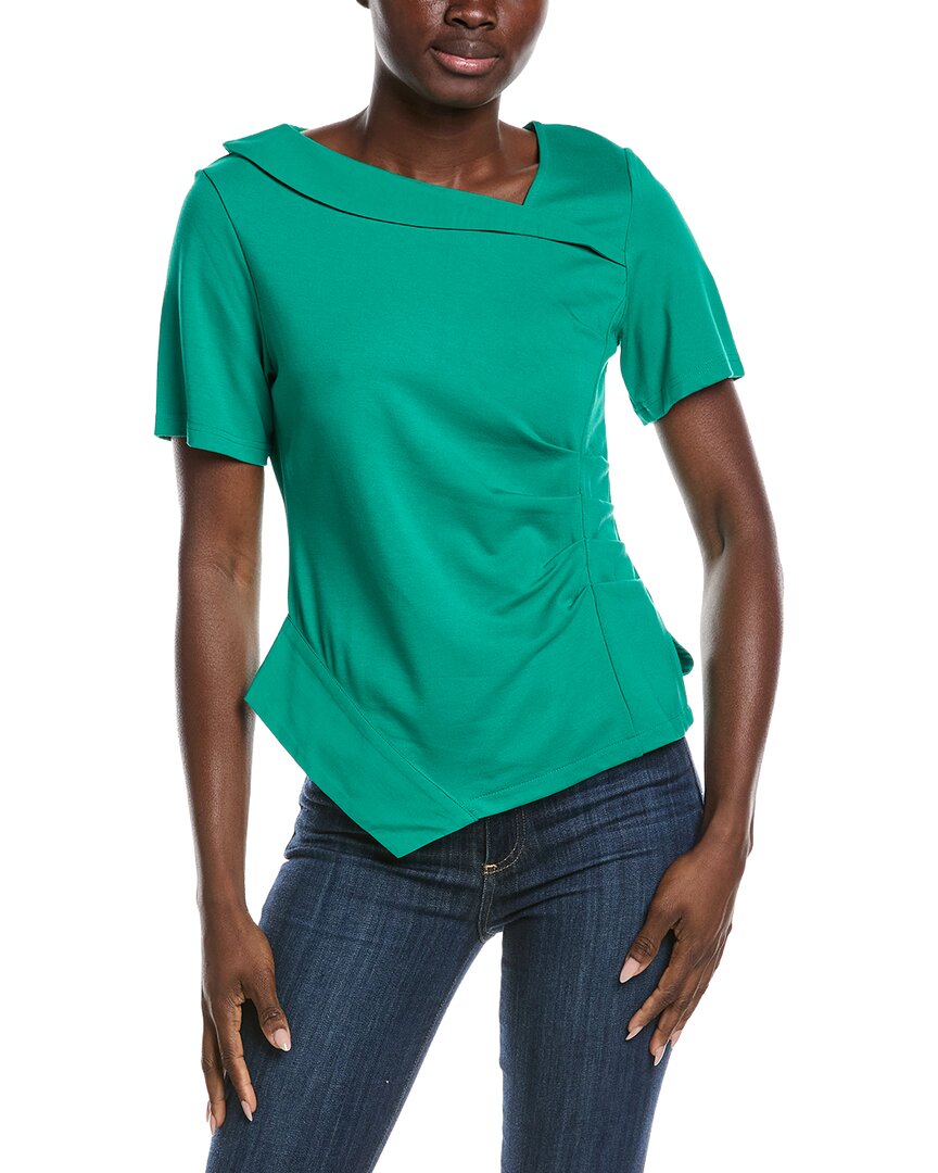 Gracia Asymmetrical Neck Ruched Detail Solid Top