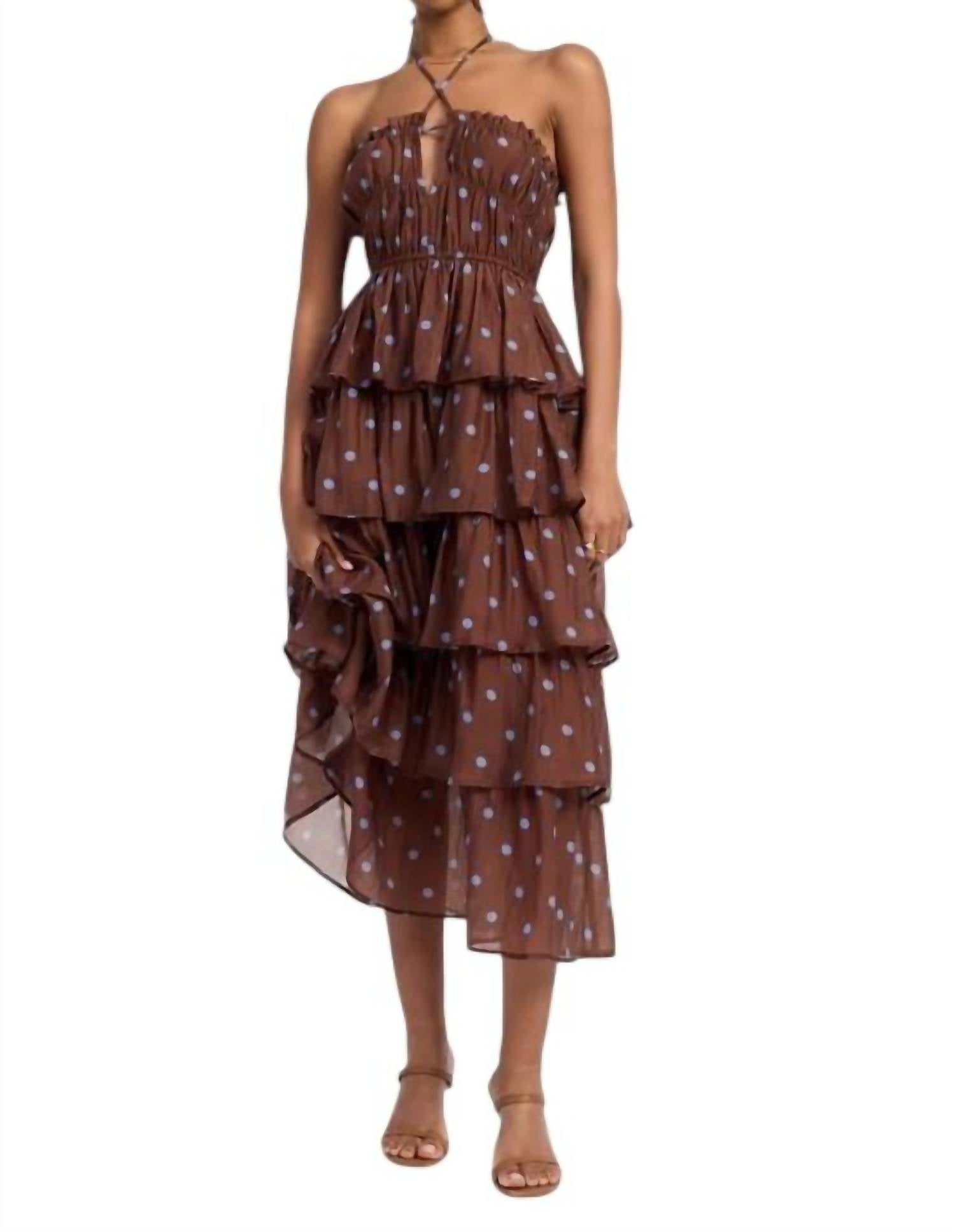 Bella Polka Dot Maxi Dress In Brown