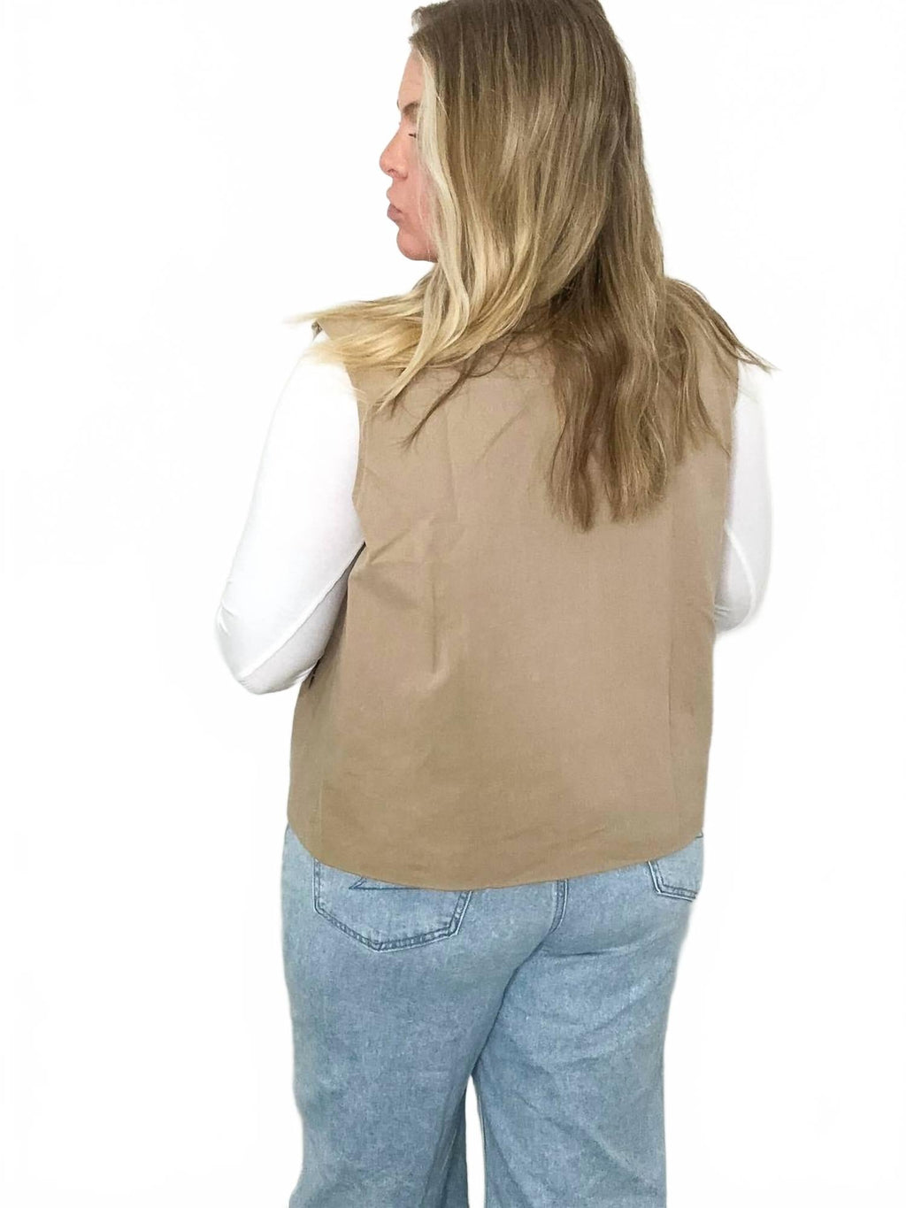 Canyon Oversized Cargo Zip Up Vest In Khaki