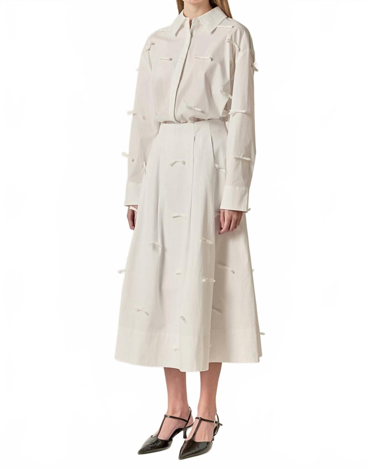 Bow Detailed Drop Shoulder Shirt In White