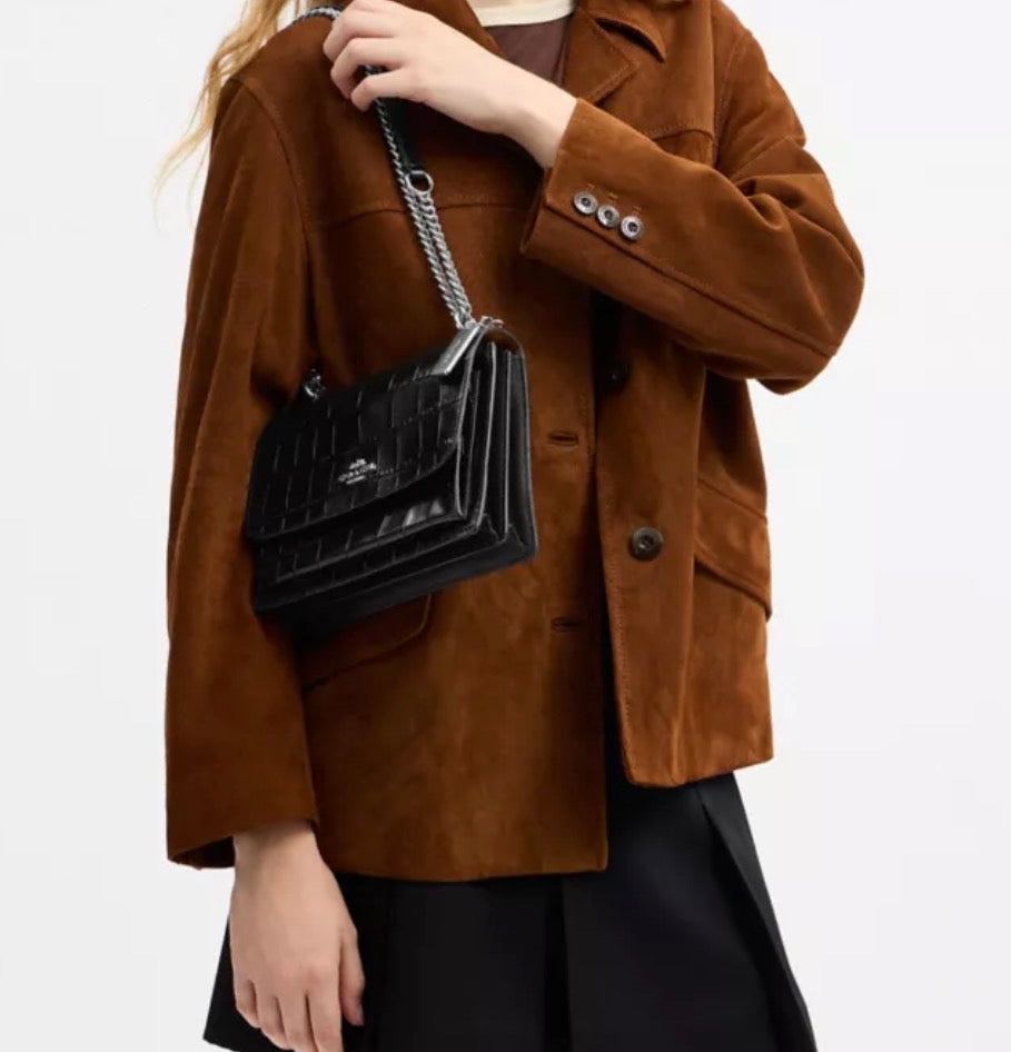 NWT Coach Klare Crossbody Croc-Embossed Leather Bag In Black