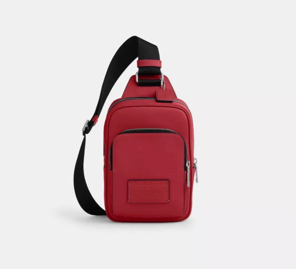 NWT Coach Unisex Racer Sling Pack In Smooth Calf Leather In Red