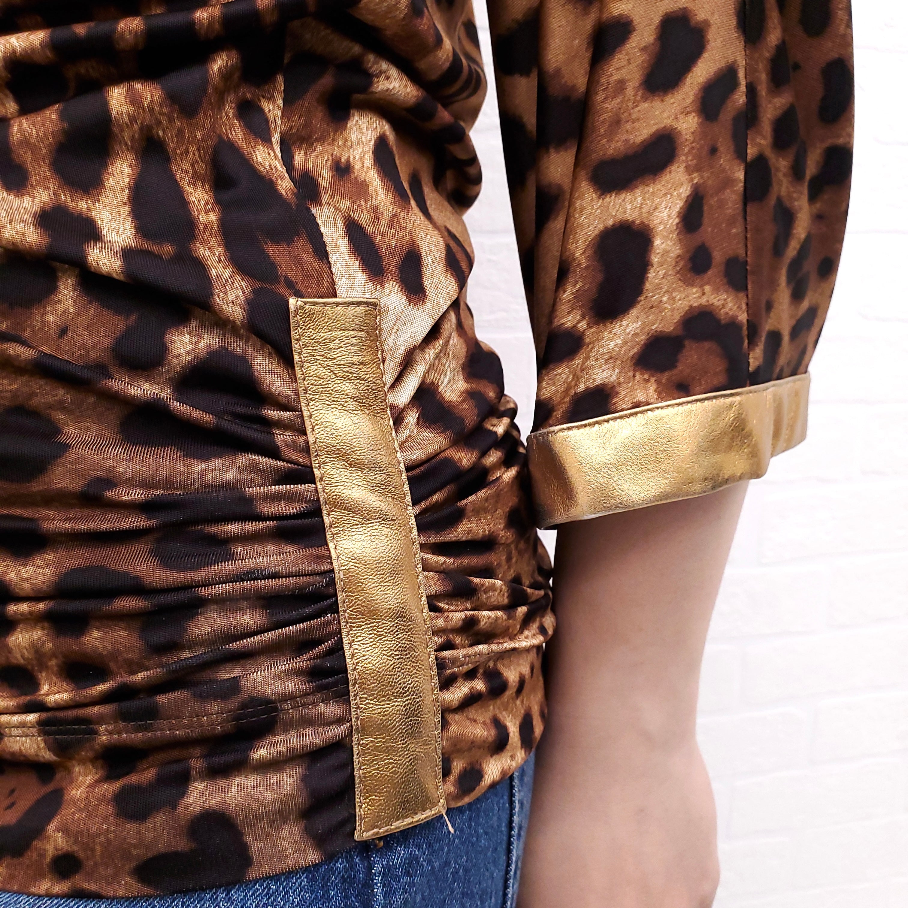 DOLCE & GABBANA LEOPARD RUCHED TOP - SIZE 38