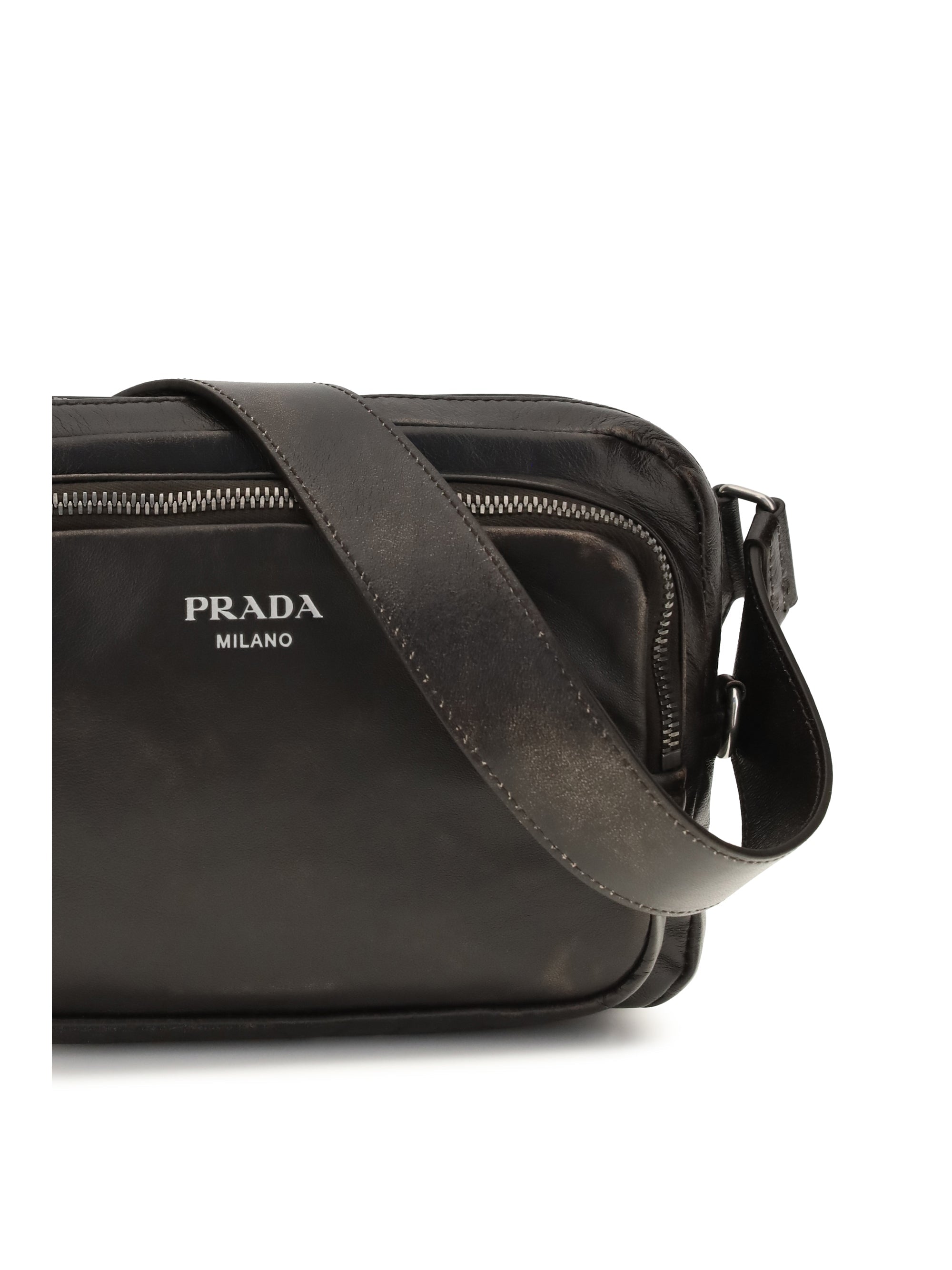 Prada Men Shoulder Bag In Aged-Effect Nappa Leather