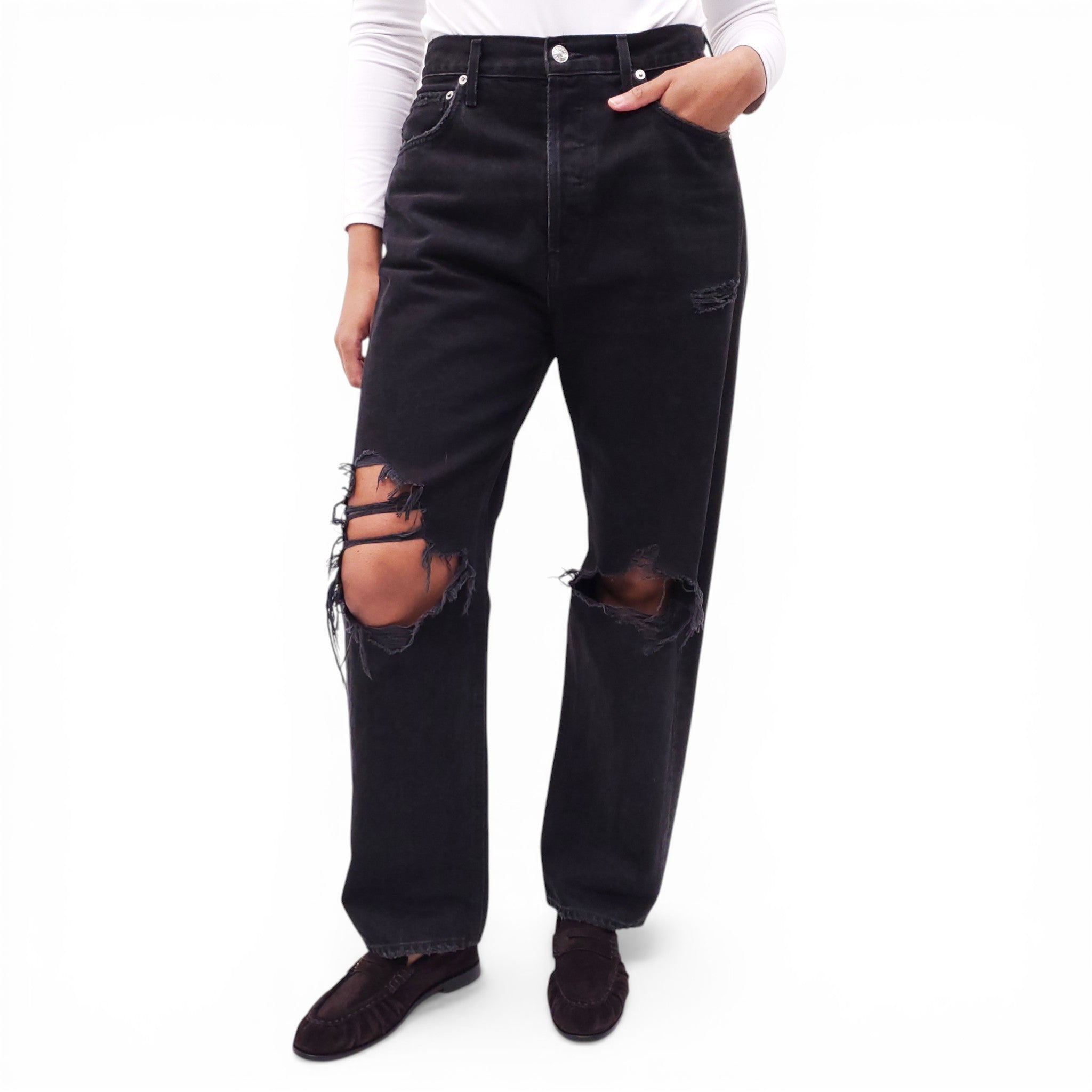 AGOLDE BLACK 'DISTRESSED 90’S' JEANS - SIZE 29