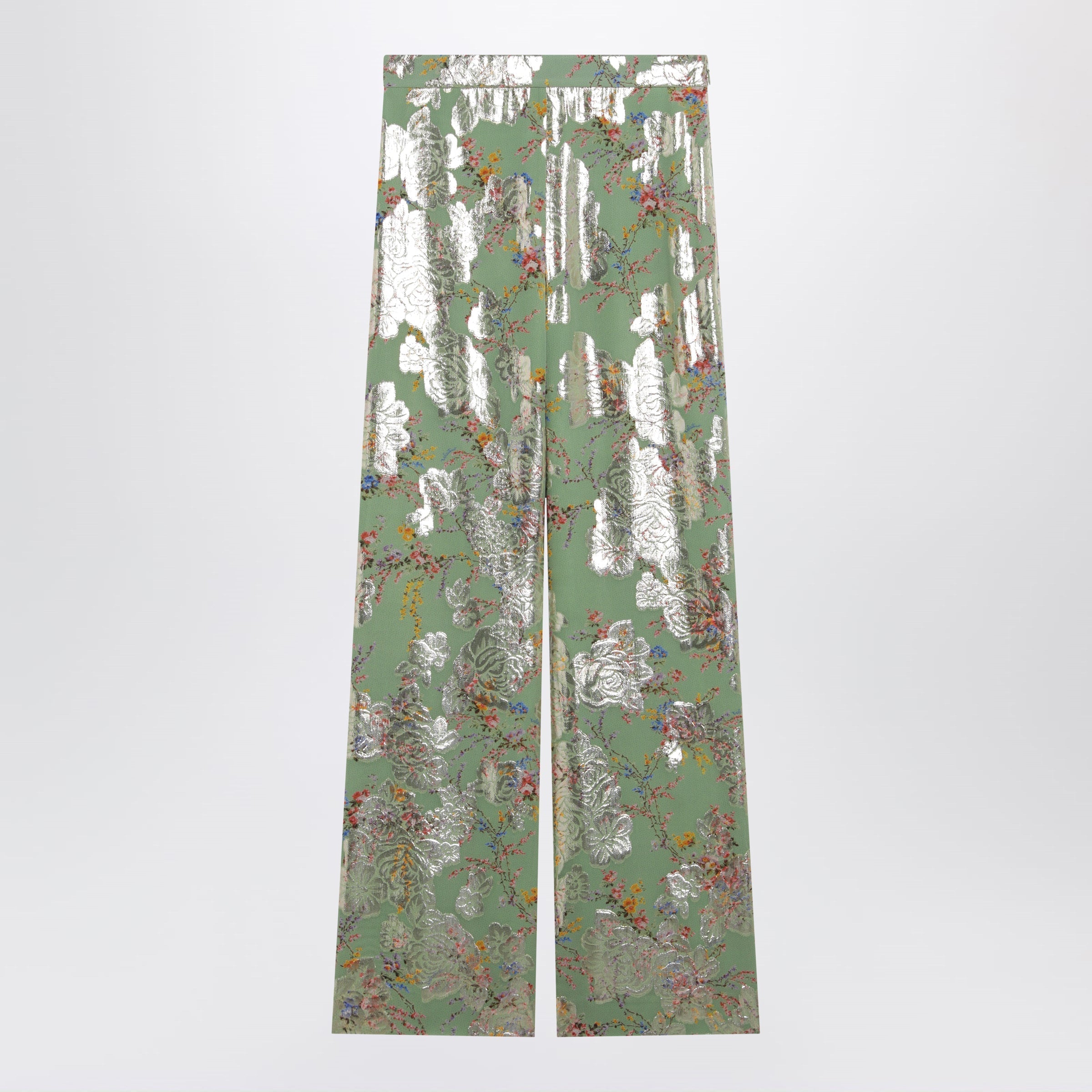 Valentino Silk Trousers With All-Over Print In Green Women