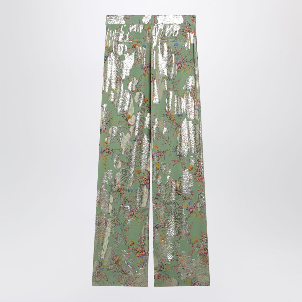 Valentino Silk Trousers With All-Over Print In Green Women