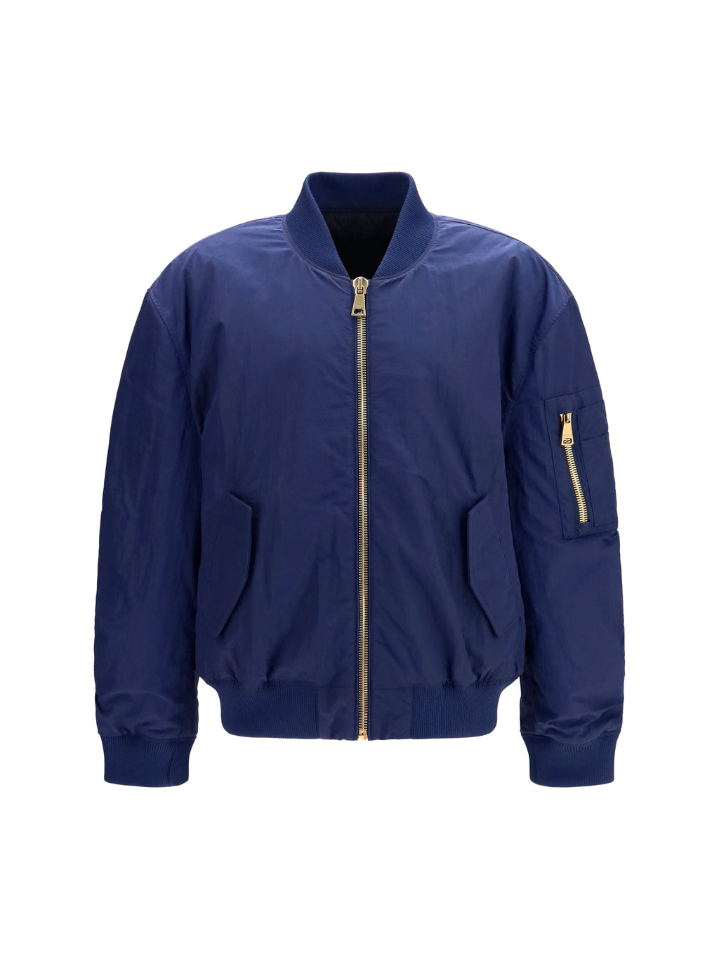 Balmain Men Nylon Bomber Jacket With Embroidered Back Logo