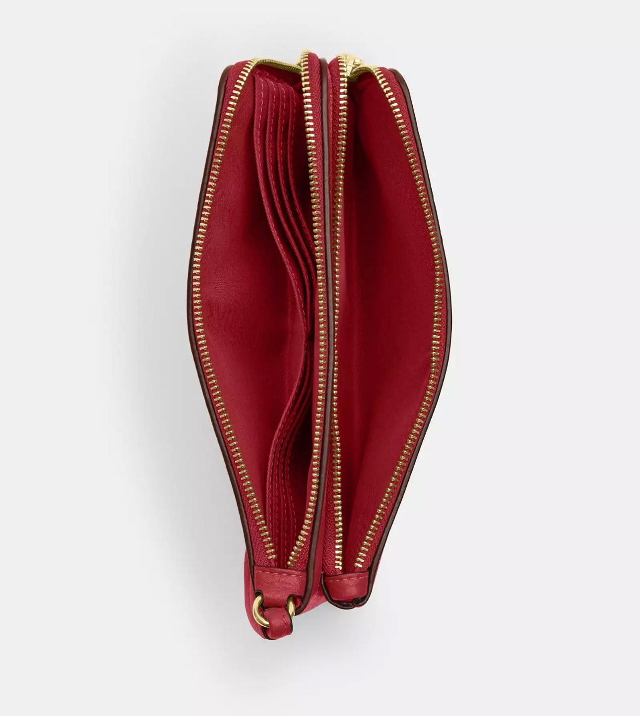 NWT Coach Leather Double Zip Large Wristlet Wallet In Gold/Red