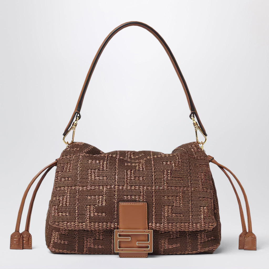Fendi Medium Baguette Mumsâ€ Bag In Woven Raffia With Ff Sellier Embroidery Women