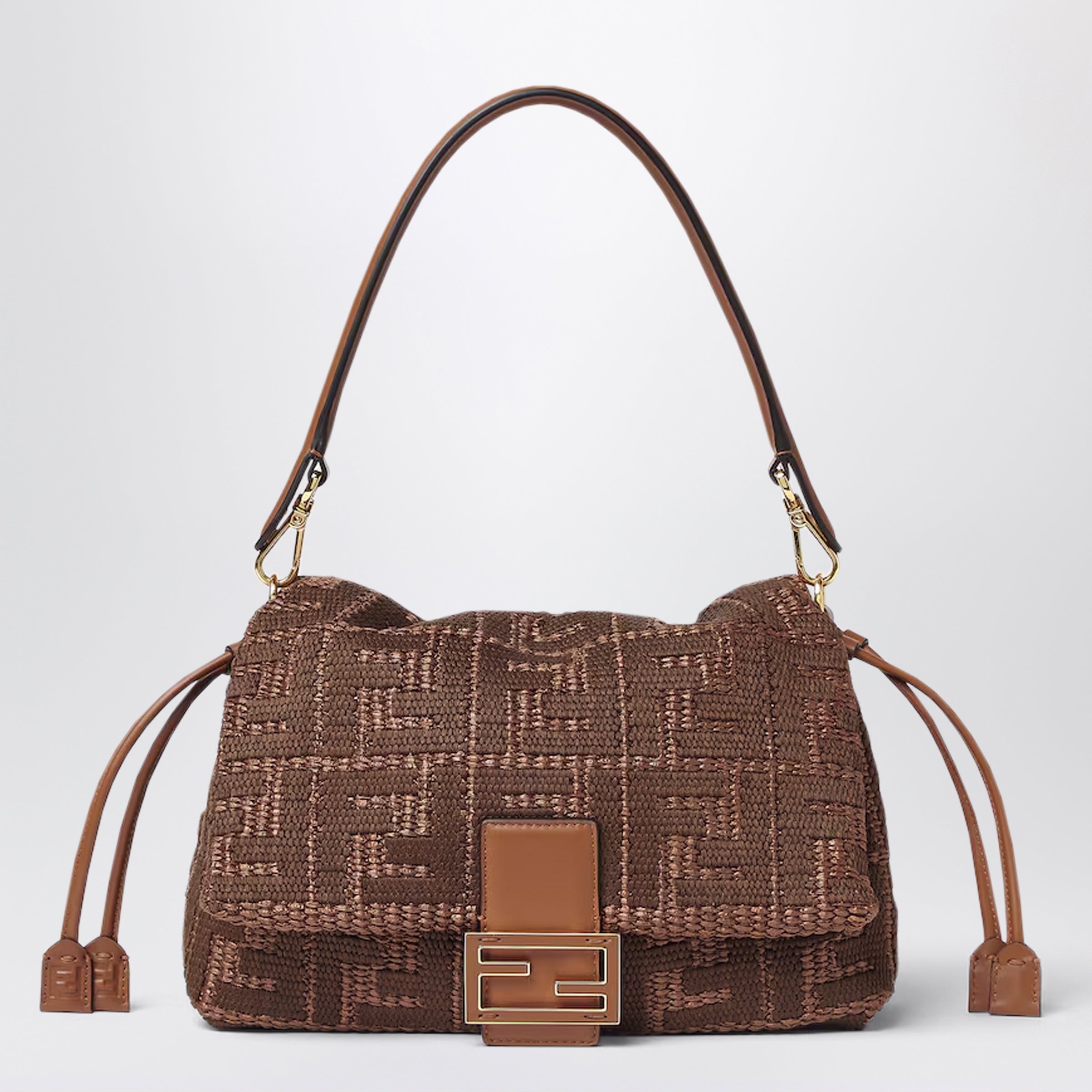 Fendi Medium Baguette Mumsâ€ Bag In Woven Raffia With Ff Sellier Embroidery Women