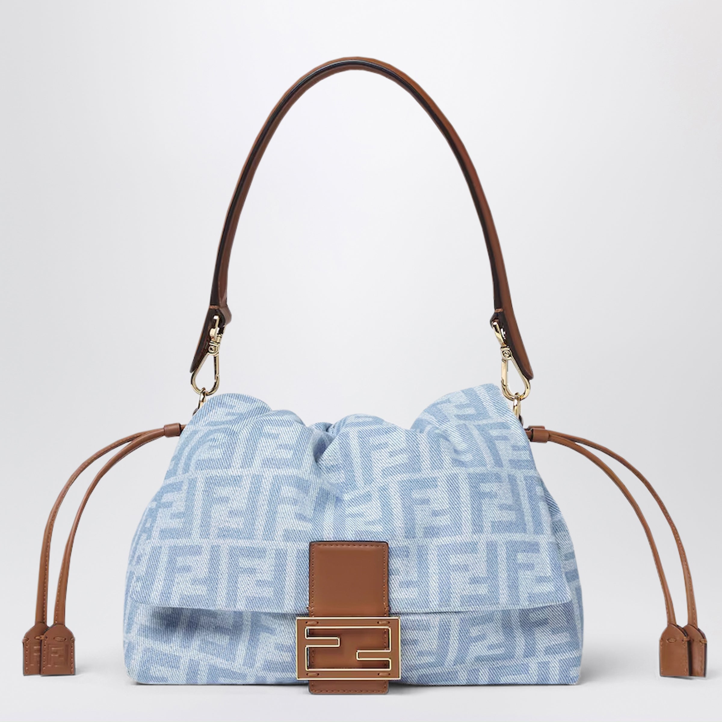 Fendi Medium Baguette Mumsâ€ Bag In Light Blue Ff Denim Women