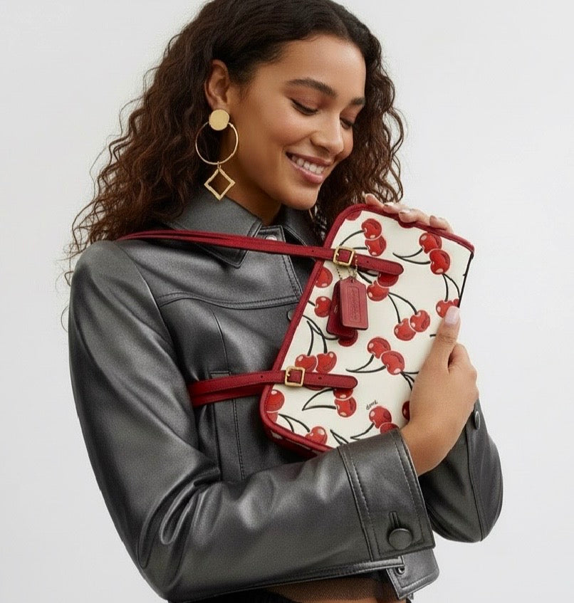 NWT Coach Leather Swing Zip Bag With Cherry Print