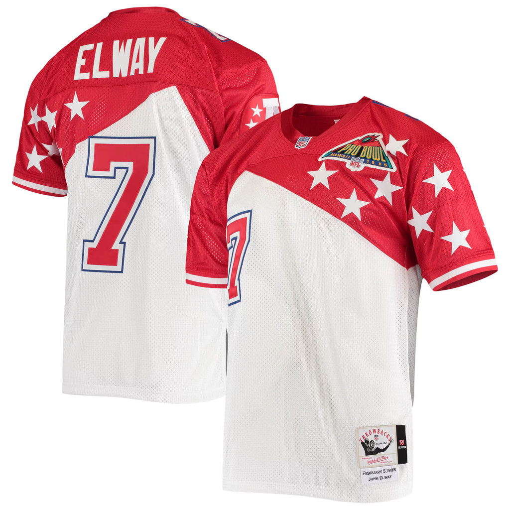 AFC John Elway Mitchell & Ness White/Red 1995 Pro Bowl Authentic Jersey