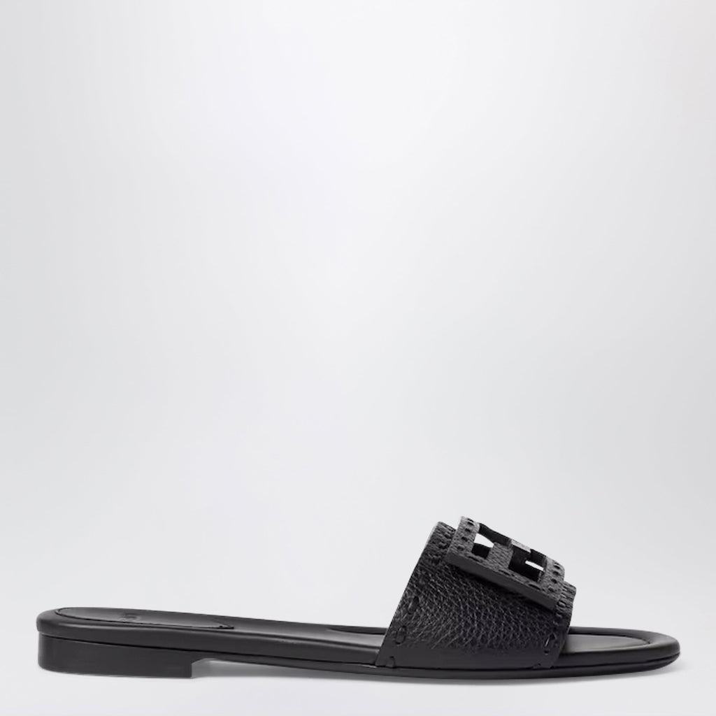 Fendi Black Leather Baguette Slides Women