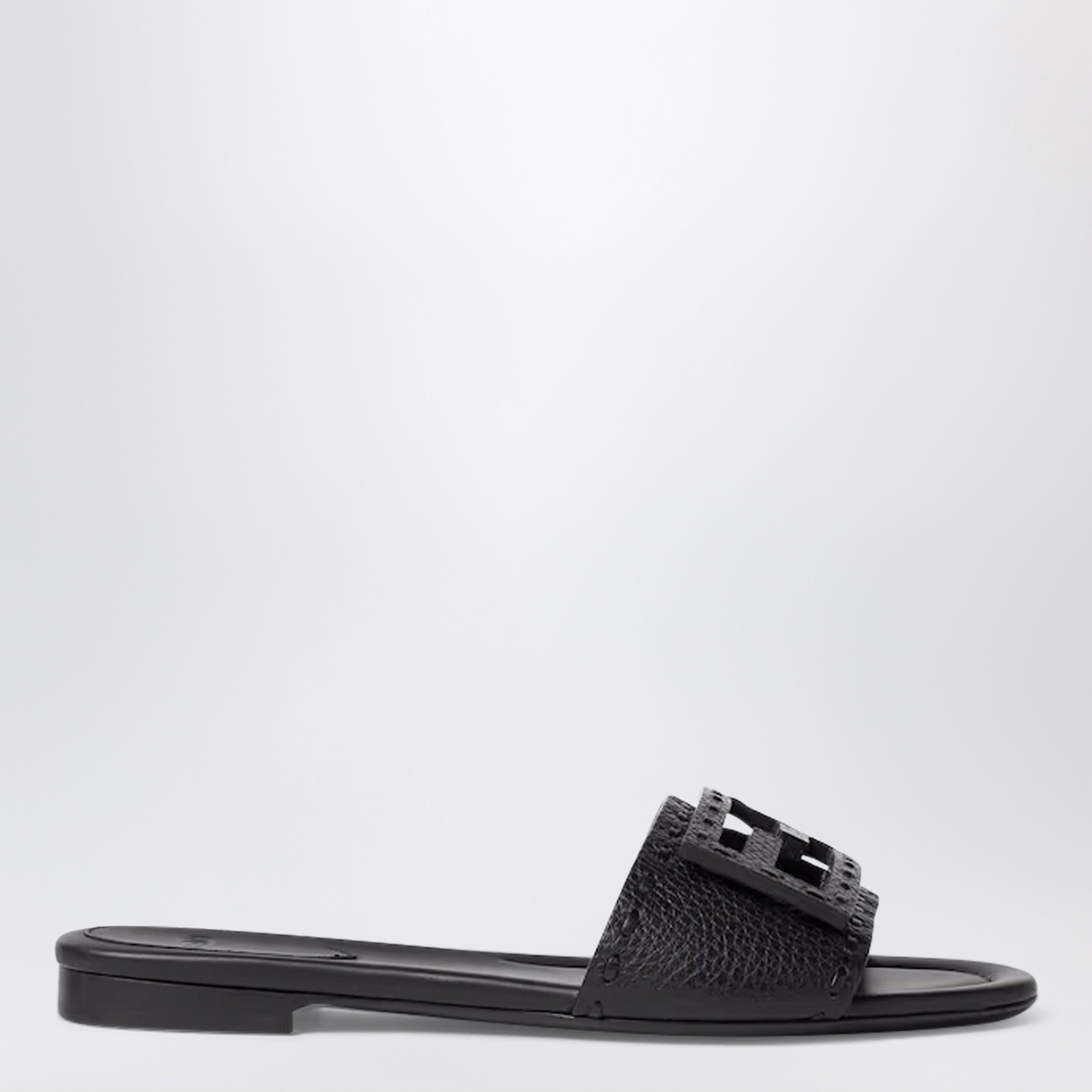 Fendi Black Leather Baguette Slides Women