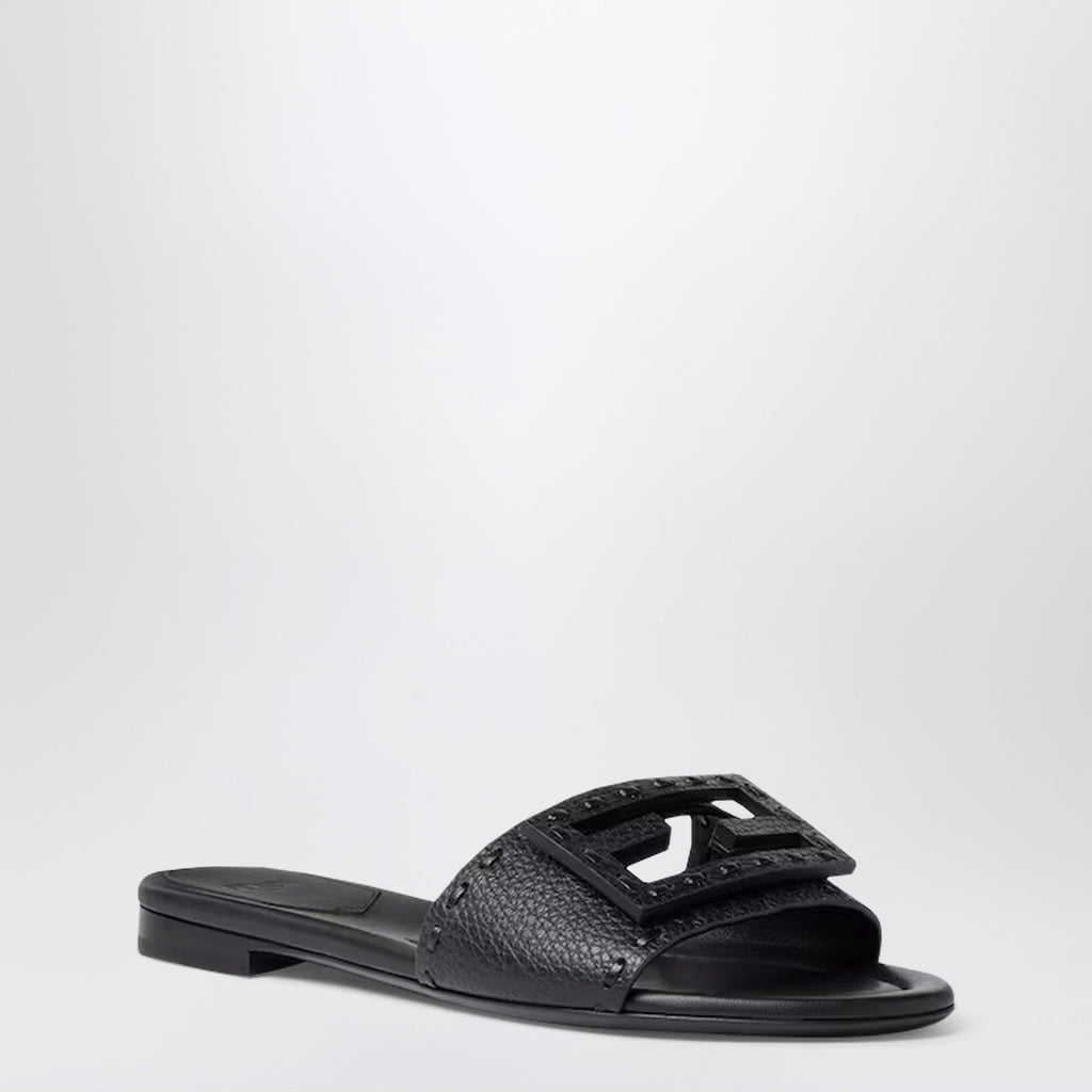Fendi Black Leather Baguette Slides Women