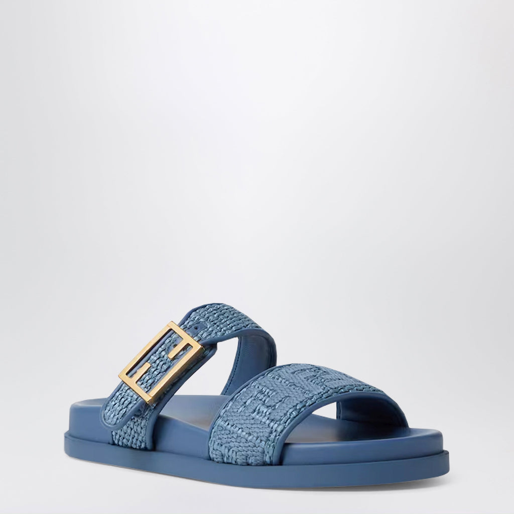 Fendi Fendi Feel Slides In Light Blue Raffia Women