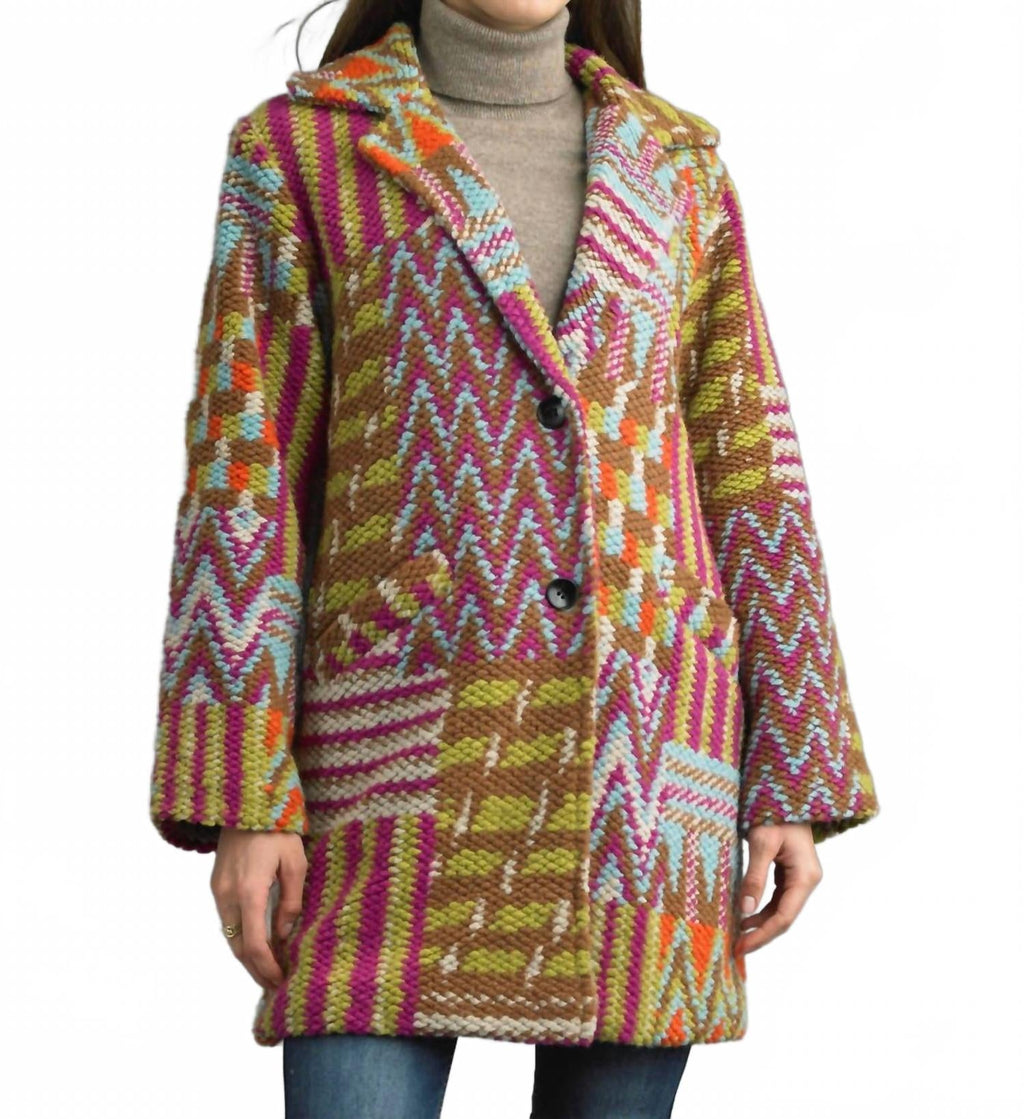 Tweed Long Boucle Coat In Fuschia