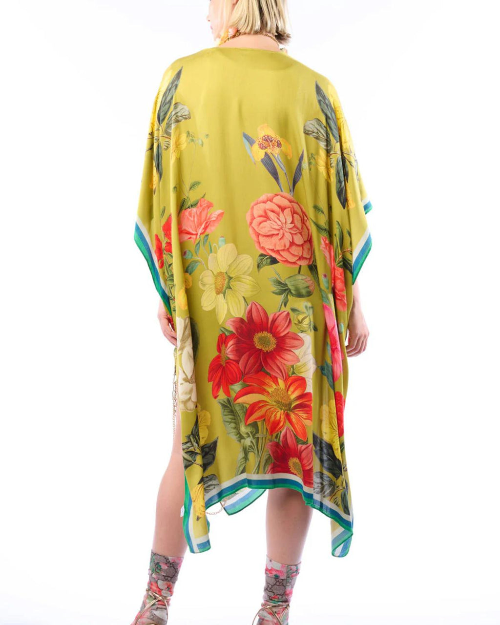 French Riviera Kimono In Olive Floral