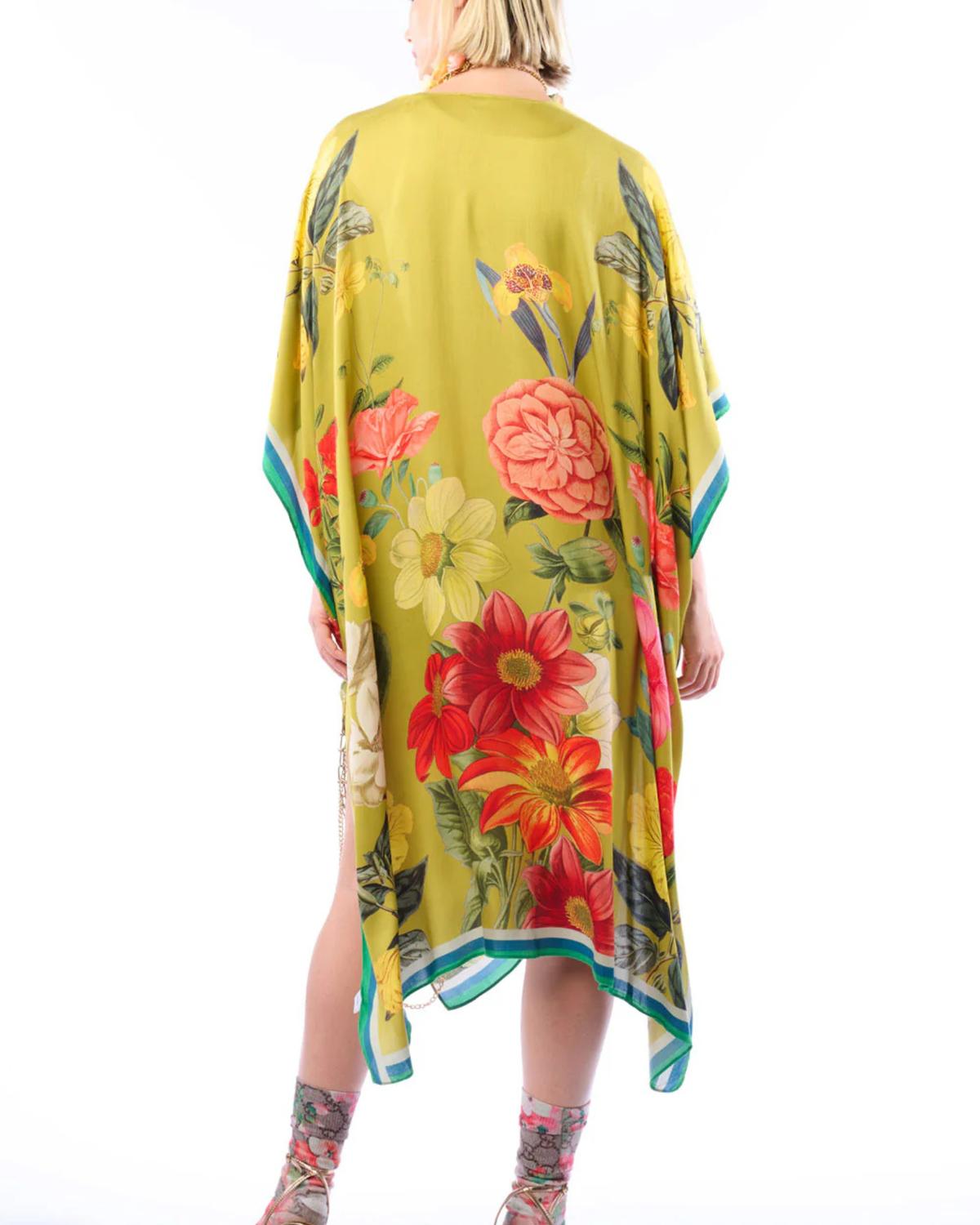 French Riviera Kimono In Olive Floral