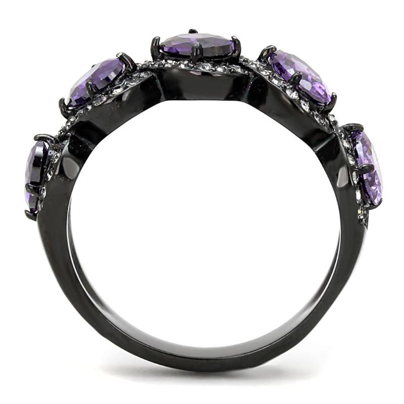 IP Black(Ion Plating) Stainless Steel Ring with AAA Grade CZ in Amethyst
