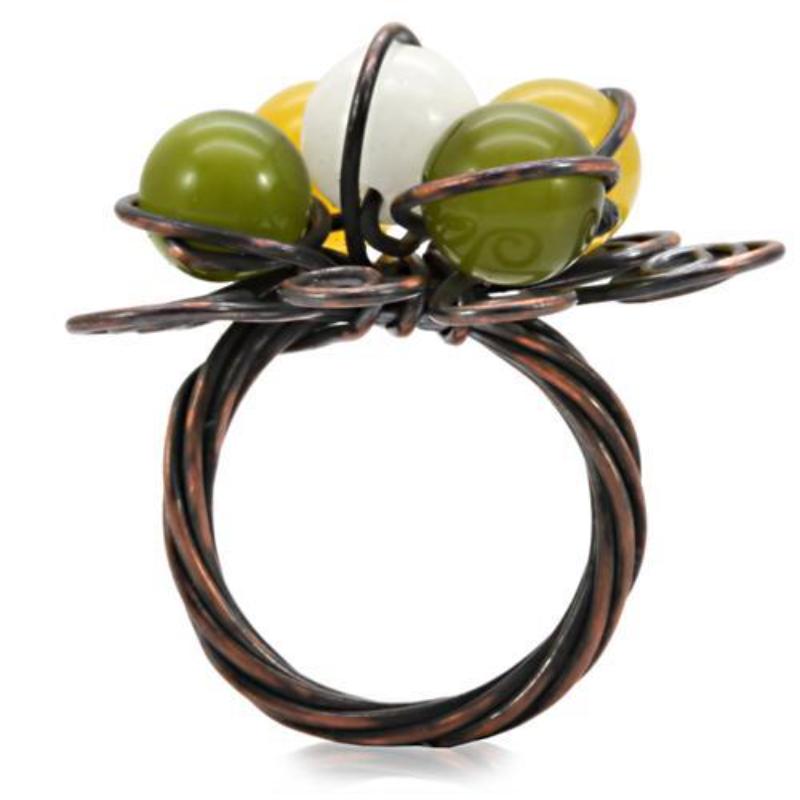 Antique Tone Brass Ring with Assorted in Multi Color