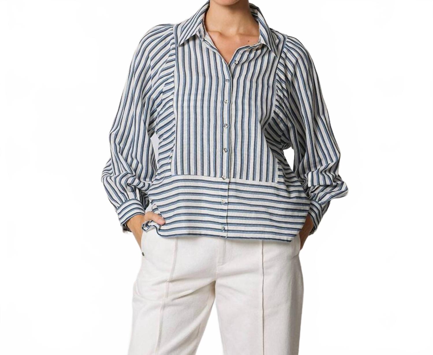 Isodora Stripe Blouse In Vintage Blue