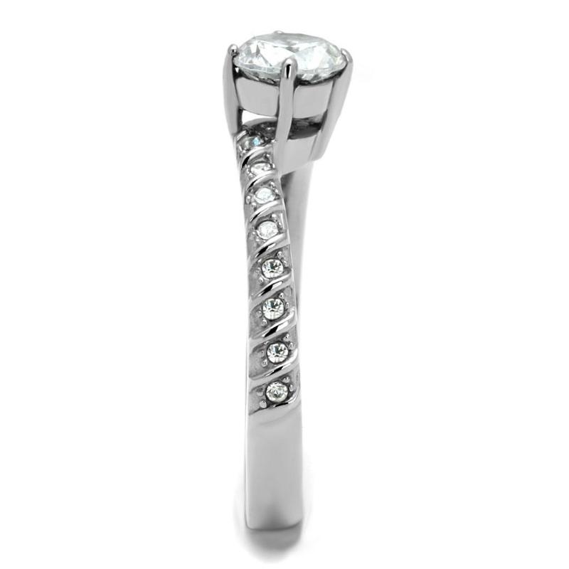High polished (no plating) Stainless Steel Ring with AAA Grade CZ in Clear