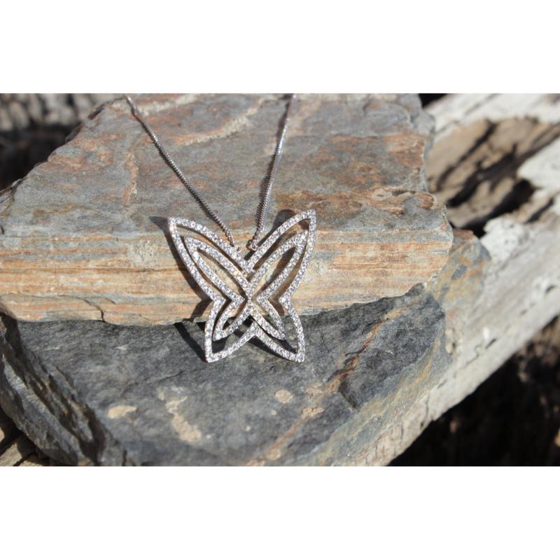Rhodium Plating 925 Sterling Silver Chain Pendant with Crystal in Clear