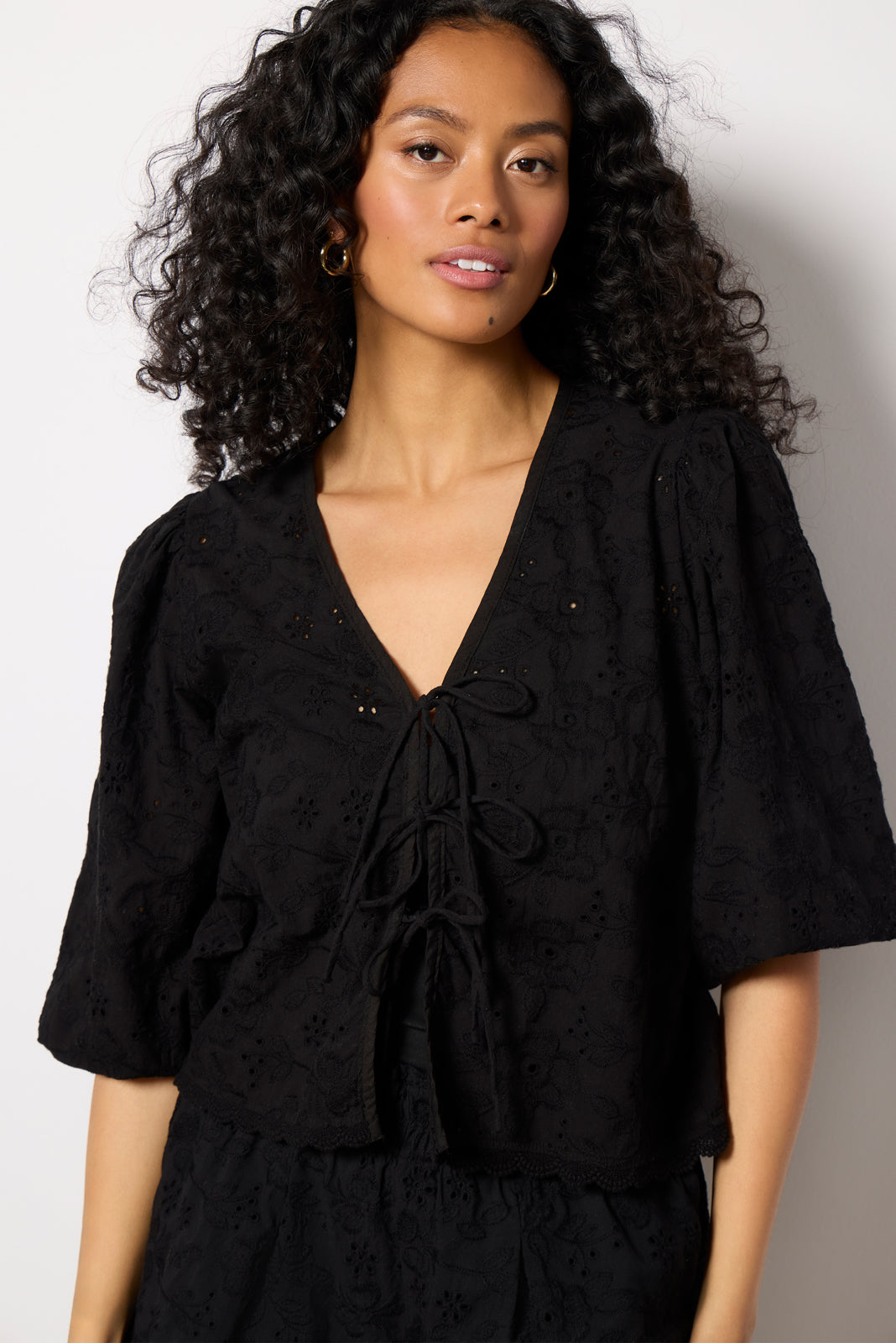 Women's Tie Front Eyelet Top