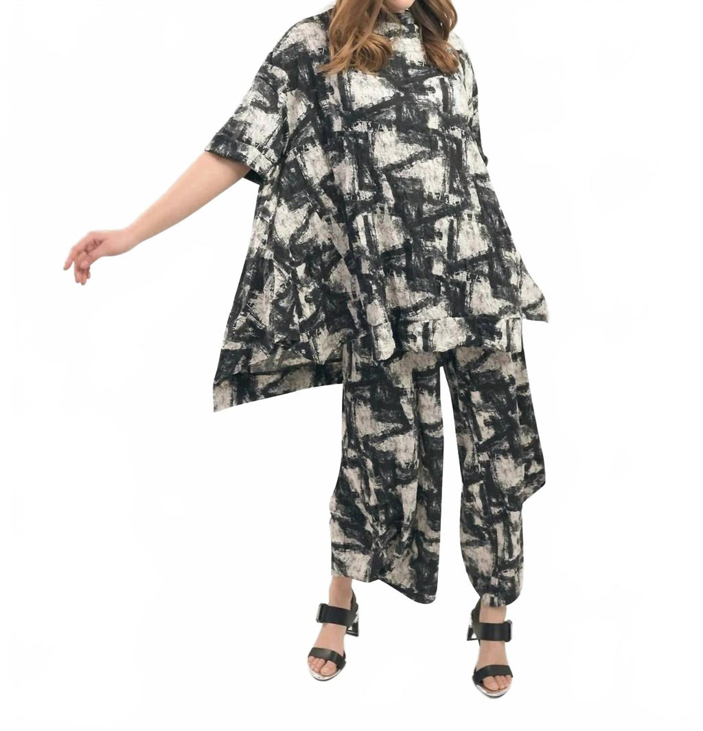 Marble Crinkle Punto Pants In Black