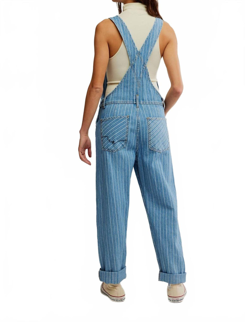 Ziggy Striped Overall Romper In Beachcomber