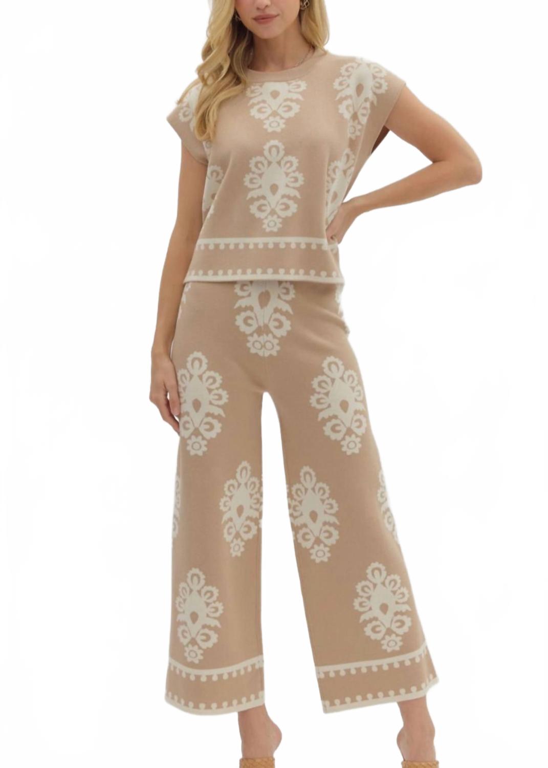 Danni Wide Leg Sweater Pants In Beige