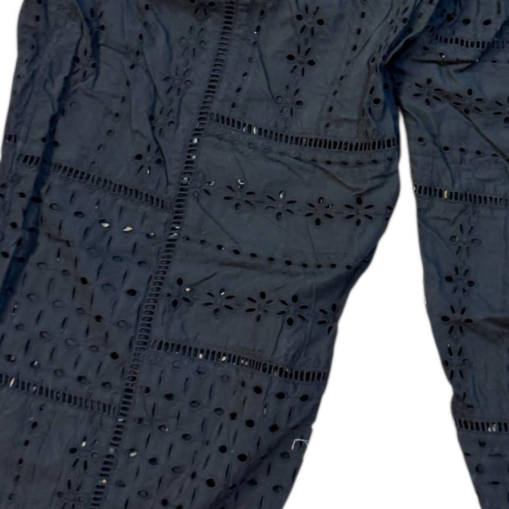 Women's Eyelet Wide Leg Pants In Black