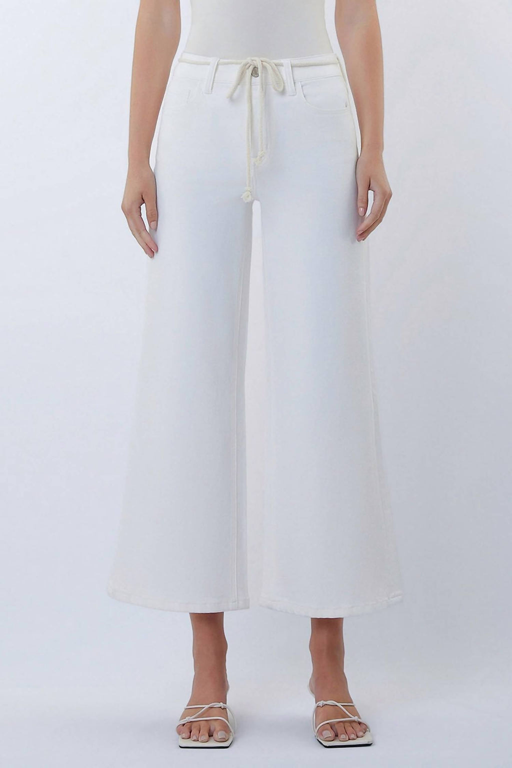 High Rise Crop Wide Leg Pants In White