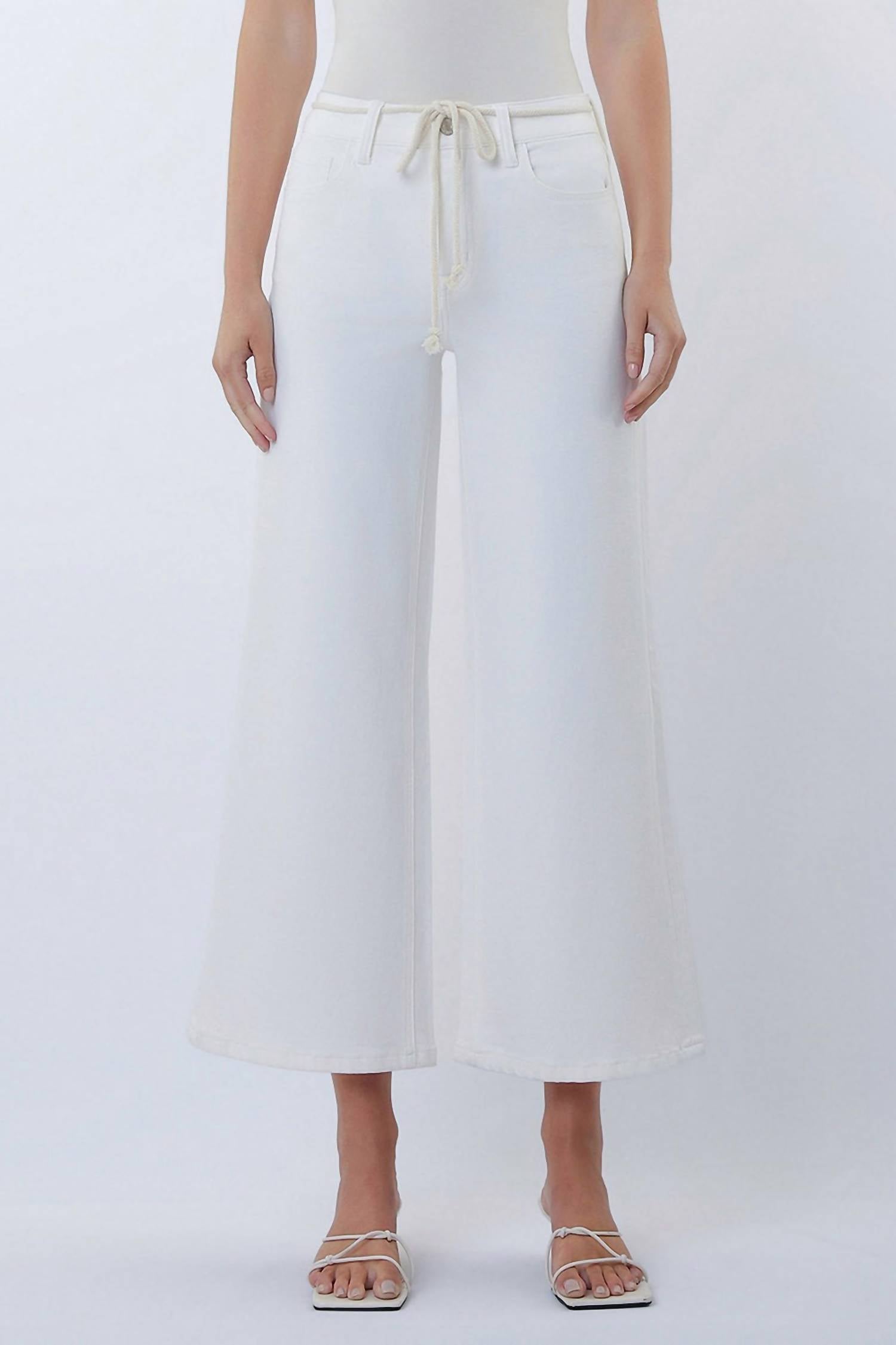 High Rise Crop Wide Leg Pants In White