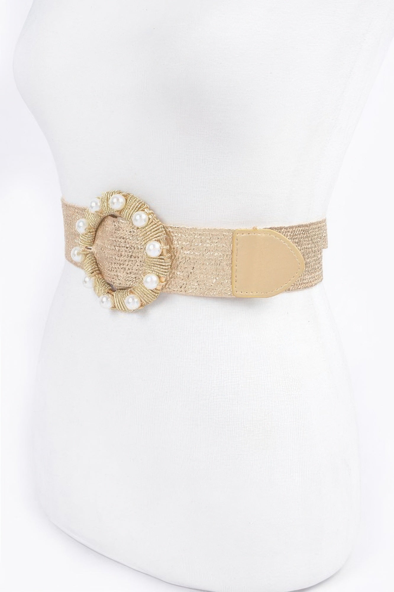 Metallic Stretch Plus Size Belt Pearl Metal Bucklt
