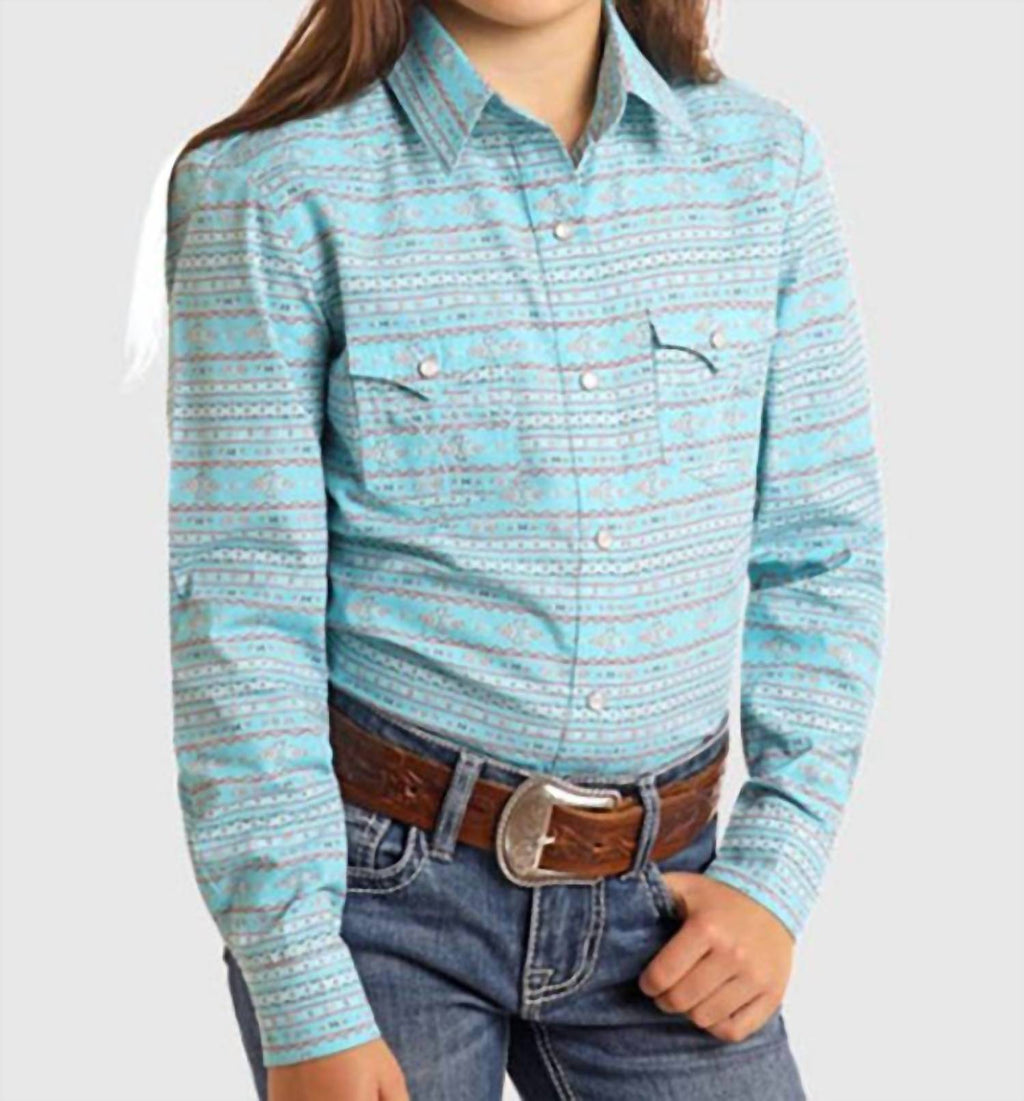 Girls Slim Shirt In Turquoise
