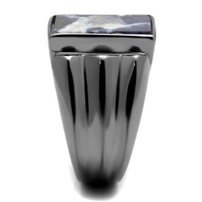 IP Light Black Stainless Steel Ring with Semi-Precious Sodalite in Capri Blue