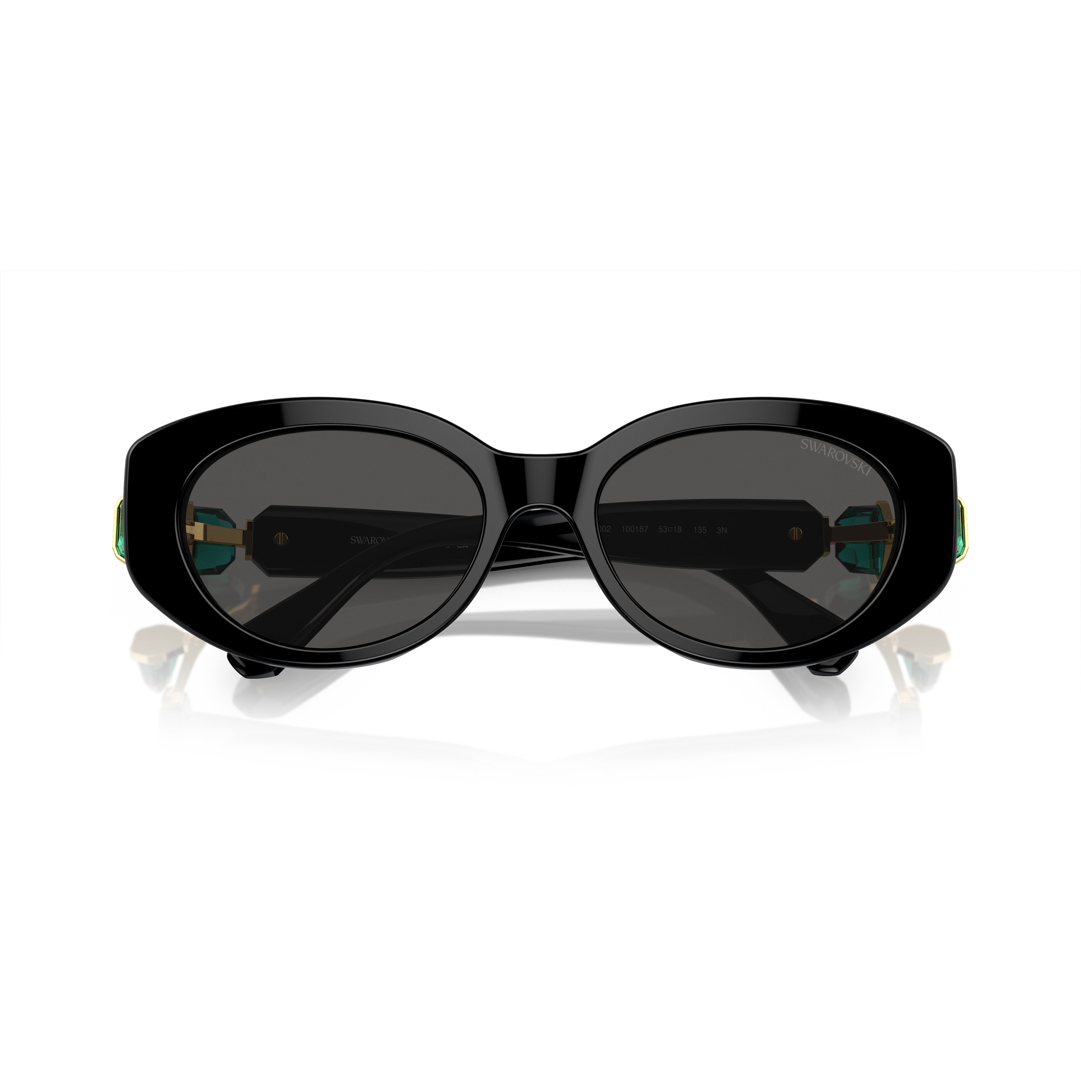 0Sk6002 Oversized Black Acetate Sunglasses with Green Crystal Embellishments