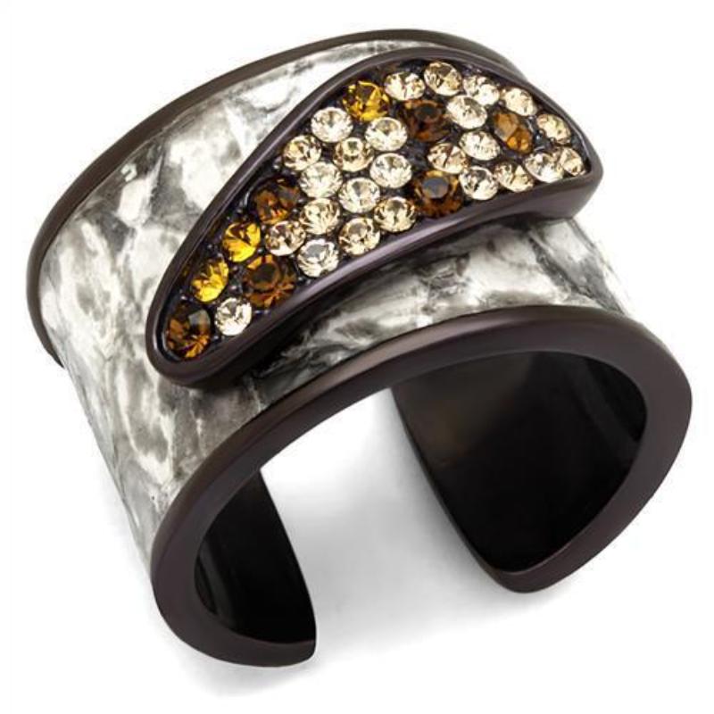 IP Dark Brown (IP coffee) Stainless Steel Ring with Top Grade Crystal in Multi Color
