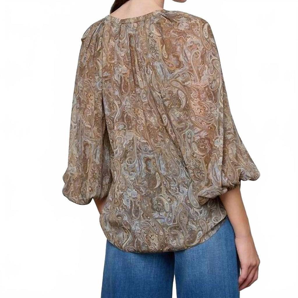 Teagan Dolman Sleeve Blouse In Neutral/blue Ditsy