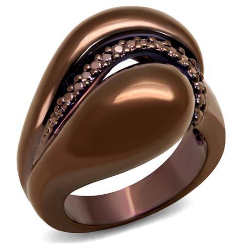 IP Coffee light Brass Ring with AAA Grade CZ in Light Coffee