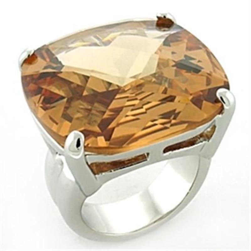 Rhodium Brass Ring with AAA Grade CZ in Topaz
